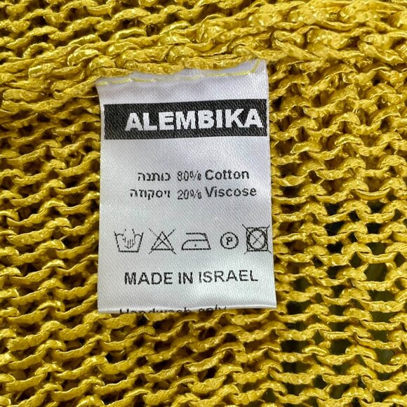 Alembika Cotton Mesh Asymmetrical Boatneck Boxy Sweater Yellow Gold Lagenlook XL - Picture 10 of 12